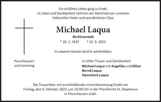 Traueranzeige von Michael Laqua von Süddeutsche Zeitung