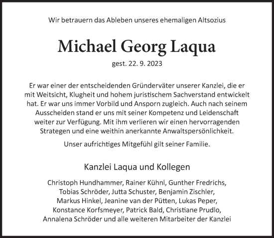 Traueranzeige von Michael Georg Laqua von Süddeutsche Zeitung