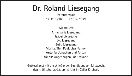 Traueranzeige von Roland Liesegang von Süddeutsche Zeitung