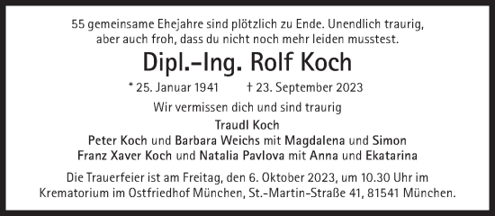 Traueranzeige von Rolf Koch von Süddeutsche Zeitung