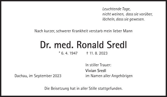 Traueranzeige von Ronald Sredl von Süddeutsche Zeitung