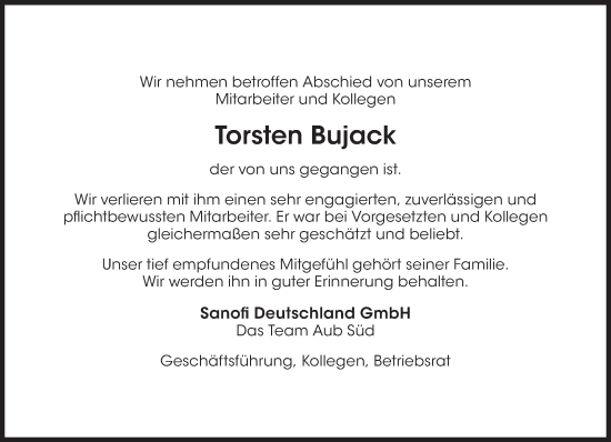 Traueranzeige von Torsten Bujack von Süddeutsche Zeitung