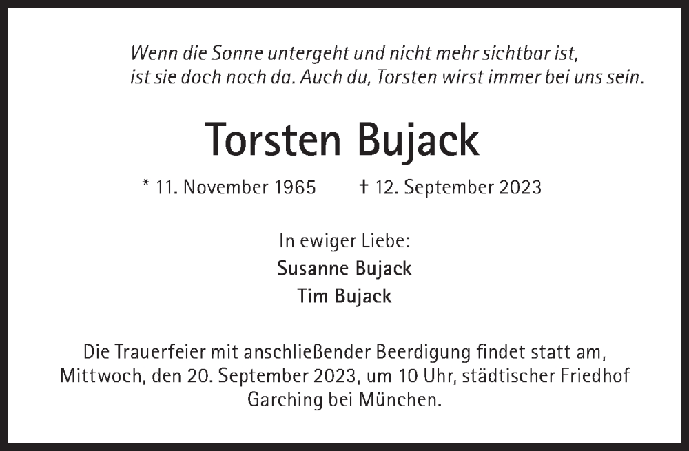  Traueranzeige für Torsten Bujack vom 16.09.2023 aus Süddeutsche Zeitung