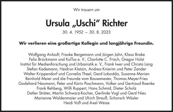 Traueranzeige von Ursula Richter von Süddeutsche Zeitung