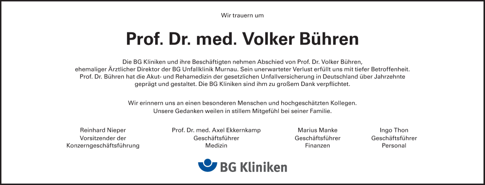  Traueranzeige für Volker Bühren vom 02.09.2023 aus Süddeutsche Zeitung
