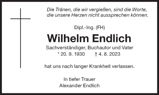 Traueranzeige von Wilhelm Endlich von Süddeutsche Zeitung