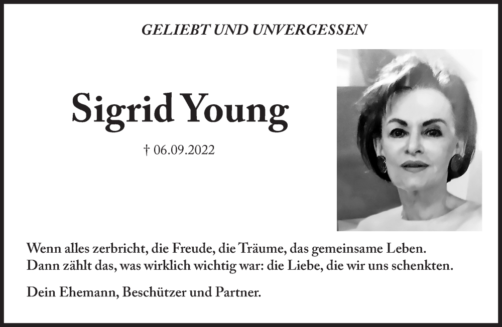  Traueranzeige für Young Sigrid vom 06.09.2023 aus Süddeutsche Zeitung