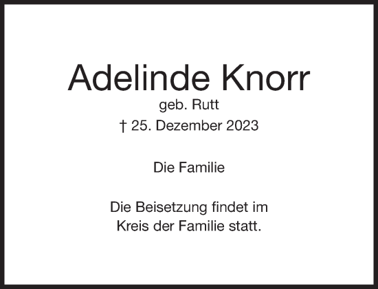 Traueranzeige von Adelinde Knorr von Süddeutsche Zeitung