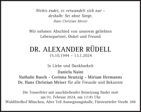 Traueranzeige von Alexander Rüdell von Süddeutsche Zeitung