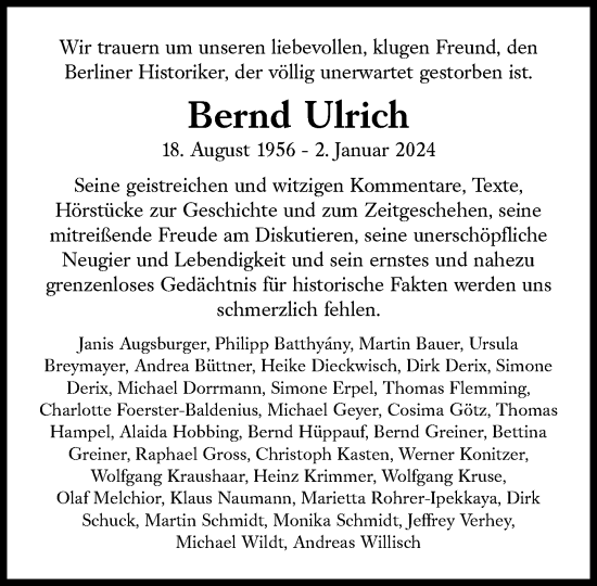 Traueranzeige von Bernd Ulrich von Süddeutsche Zeitung