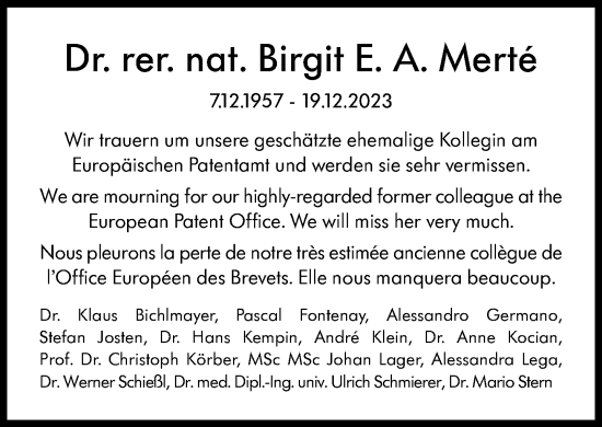 Traueranzeige von Birgit E. A. Merté von Süddeutsche Zeitung