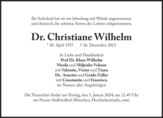 Traueranzeige von Christiane Wilhelm von Süddeutsche Zeitung