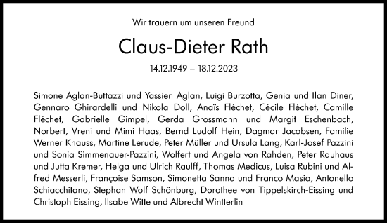 Traueranzeige von Claus-Dieter Rath von Süddeutsche Zeitung
