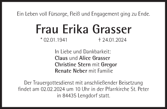 Traueranzeige von Erika Grasser von Süddeutsche Zeitung