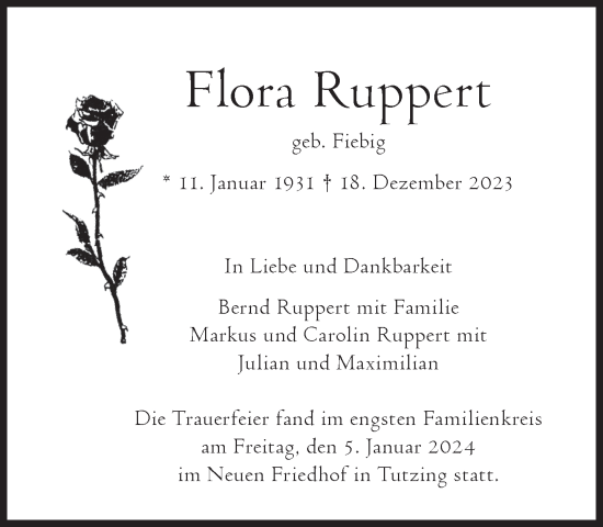 Traueranzeige von Flora Ruppert von Süddeutsche Zeitung
