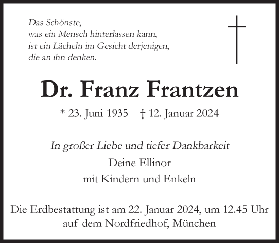 Traueranzeige von Franz Frantzen von Süddeutsche Zeitung