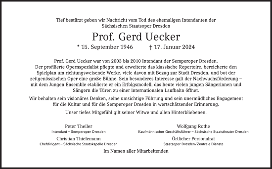 Traueranzeige von Gerd Uecker von Süddeutsche Zeitung