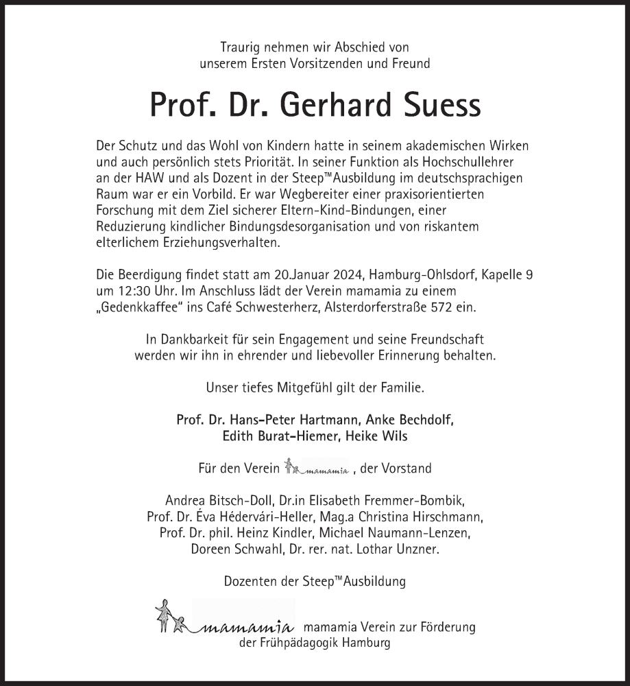  Traueranzeige für Gerhard Suess vom 13.01.2024 aus Süddeutsche Zeitung