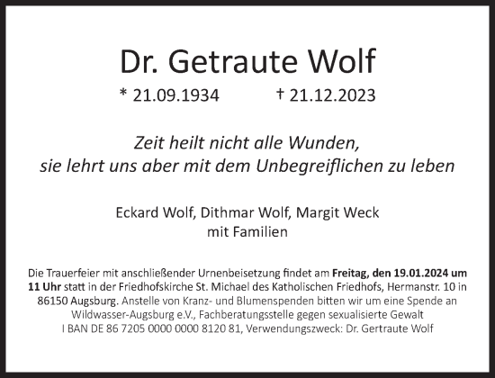 Traueranzeige von Getraute Wolf von Süddeutsche Zeitung