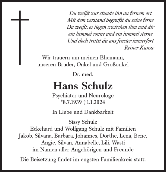 Traueranzeige von Hans Schulz von Süddeutsche Zeitung
