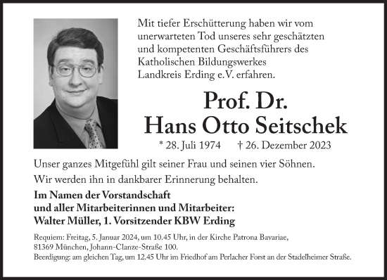 Traueranzeige von Hans Otto Seitschek von Süddeutsche Zeitung