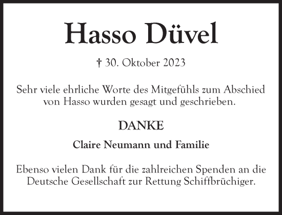 Traueranzeige von Hasso Düvel von Süddeutsche Zeitung