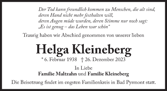 Traueranzeige von Helga Kleineberg von Süddeutsche Zeitung