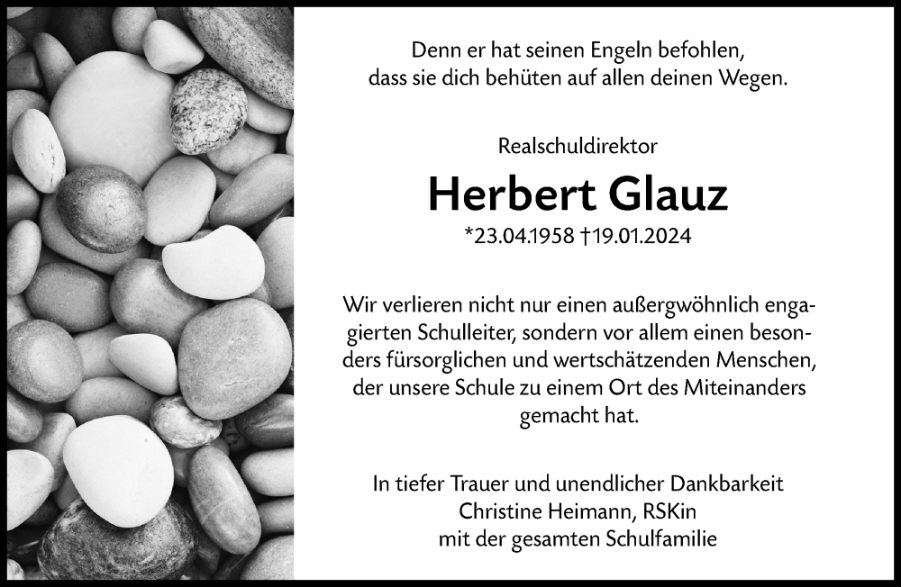  Traueranzeige für Herbert Glauz vom 26.01.2024 aus Süddeutsche Zeitung