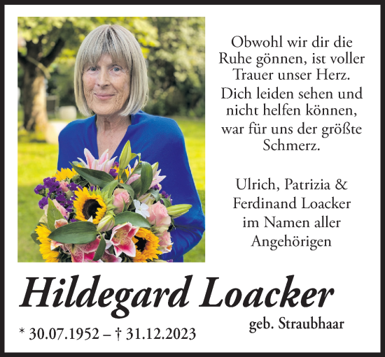 Traueranzeige von Hildegard Loacker von Süddeutsche Zeitung