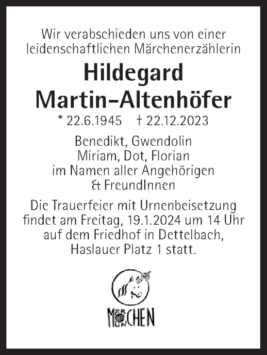 Traueranzeige von Hildegard Martin-Altenhöfer von Süddeutsche Zeitung