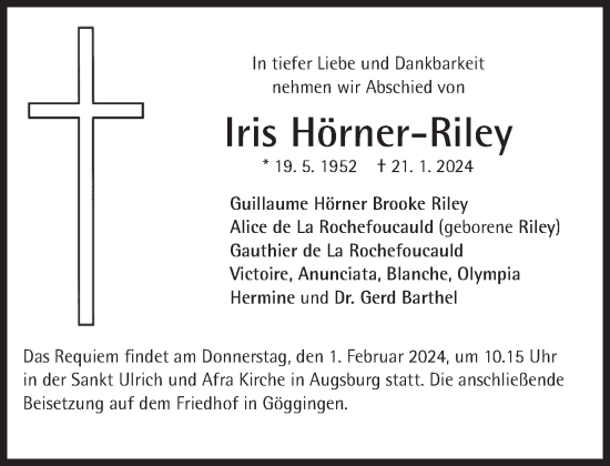 Traueranzeige von Iris Hörner-Riley von Süddeutsche Zeitung