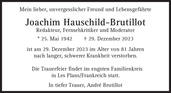 Traueranzeige von Joachim Hauschild-Brutillot von Süddeutsche Zeitung