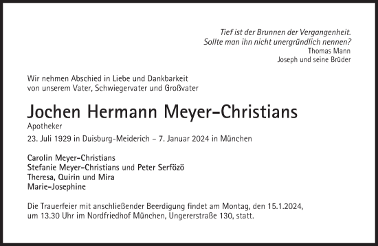 Traueranzeige von Jochen Hermann Meyer-Christians von Süddeutsche Zeitung
