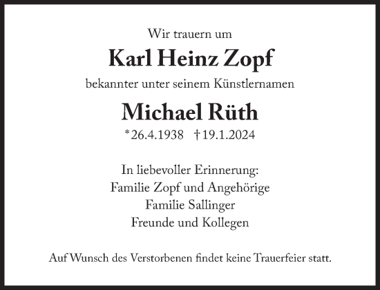 Traueranzeige von Karl Heinz Zopf von Süddeutsche Zeitung