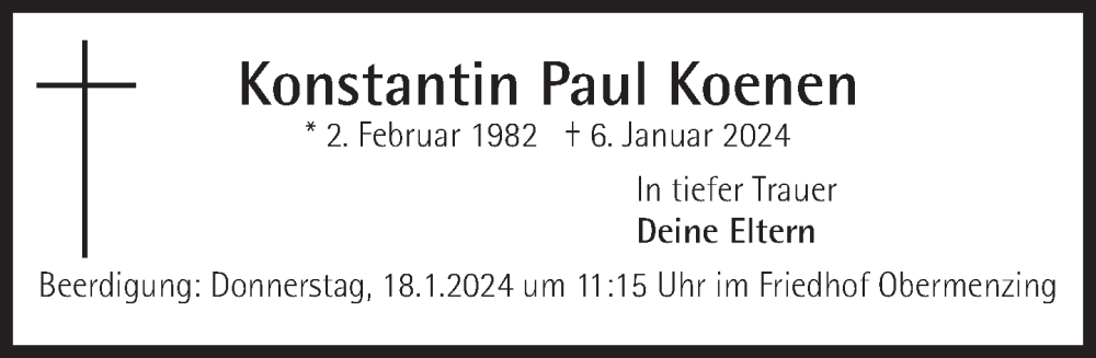  Traueranzeige für Konstantin Paul Koenen vom 13.01.2024 aus Süddeutsche Zeitung
