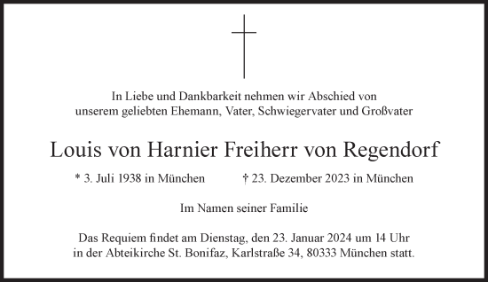 Traueranzeige von Louis von Harnier Freiherr von Regendorf von Süddeutsche Zeitung