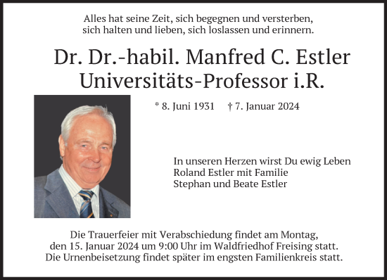 Traueranzeige von Manfred C. Estler von Süddeutsche Zeitung