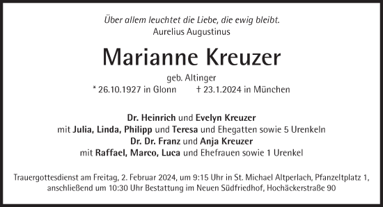 Traueranzeige von Marianne Kreuzer von Süddeutsche Zeitung