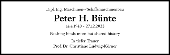 Traueranzeige von Peter H. Bünte von Süddeutsche Zeitung