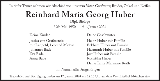 Traueranzeige von Reinhard Maria Georg Huber von Süddeutsche Zeitung