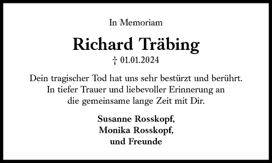 Traueranzeige von Richard Träbing von Süddeutsche Zeitung