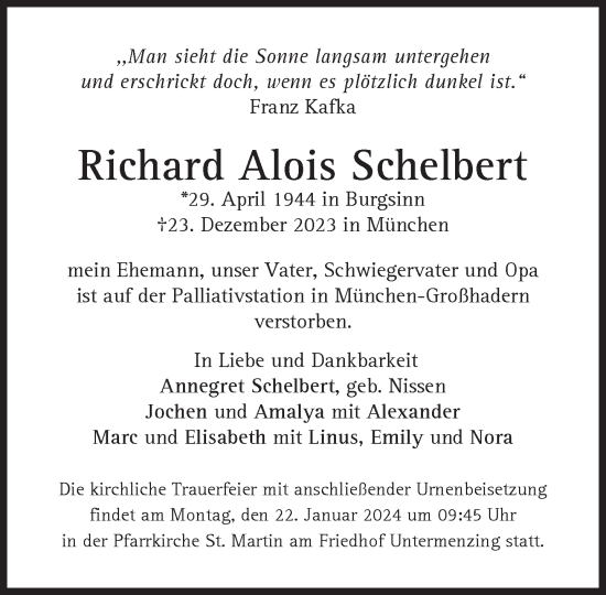 Traueranzeige von Richard Alois Schelbert von Süddeutsche Zeitung