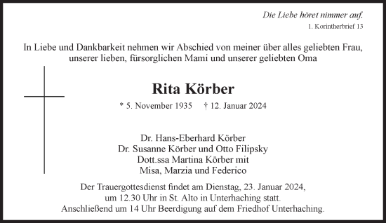 Traueranzeige von Rita Körber von Süddeutsche Zeitung
