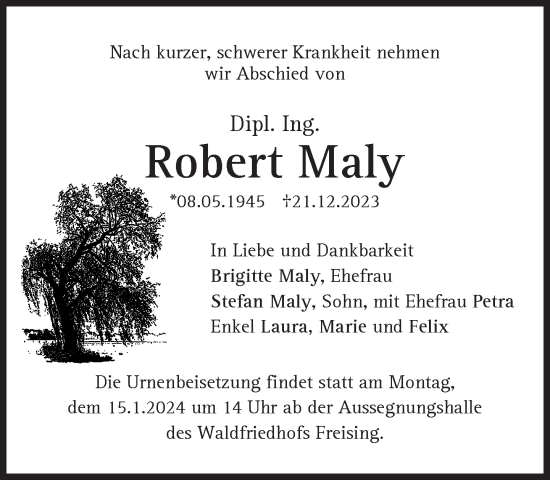 Traueranzeige von Robert Maly von Süddeutsche Zeitung