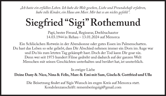 Traueranzeige von Siegfried Rothemund von Süddeutsche Zeitung