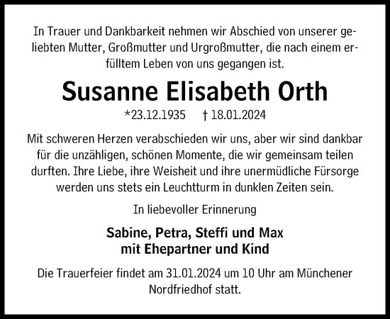 Traueranzeige von Susanne Elisabeth Orth von Süddeutsche Zeitung