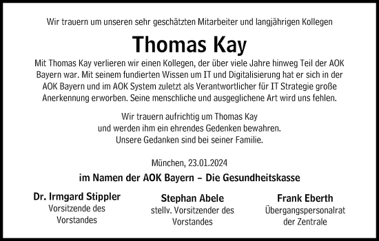 Traueranzeige von Thomas Kay von Süddeutsche Zeitung