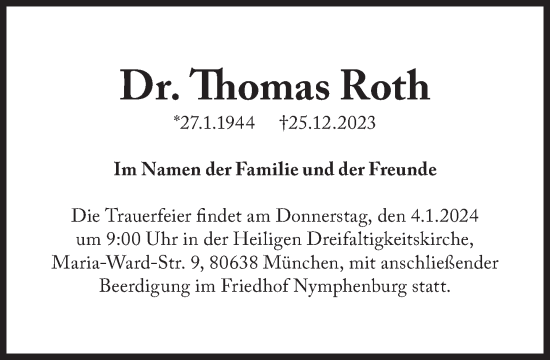 Traueranzeige von Thomas Roth von Süddeutsche Zeitung