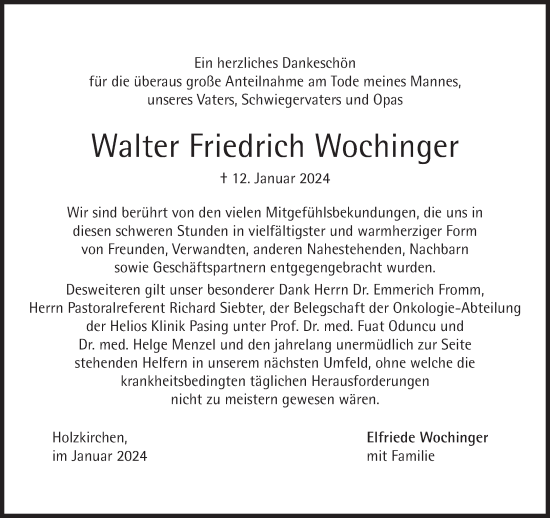 Traueranzeige von Walter Friedrich Wochinger von Süddeutsche Zeitung