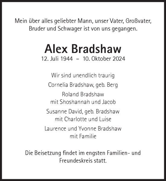 Traueranzeige von Alexander Bradshaw von Süddeutsche Zeitung